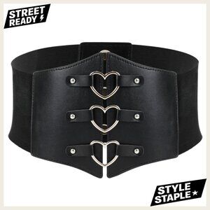 Vintage Corset Belt Wide Stretch Faux Leather Waist Cincher Y2K Retro Chic